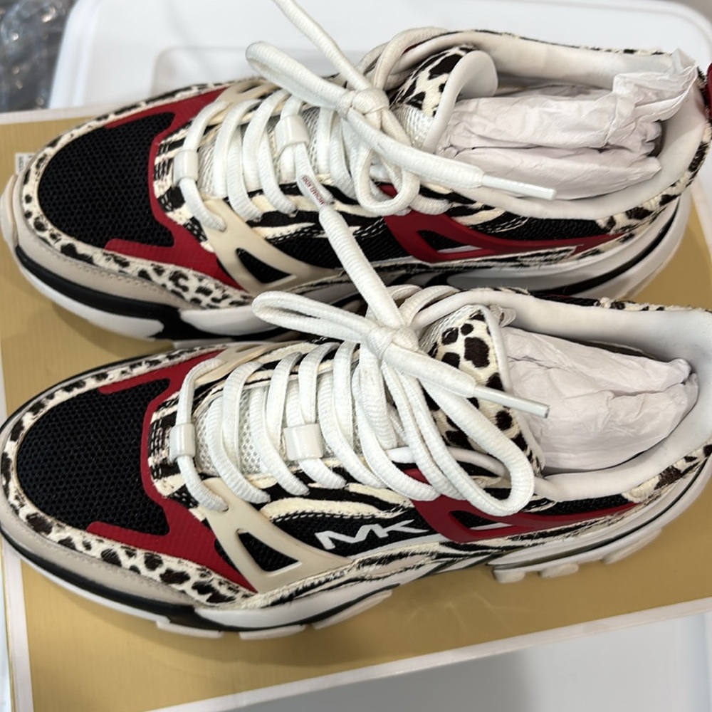 Michael Kors Red and Black Animal Print Sneakers size 6 - Picture 5 of 12